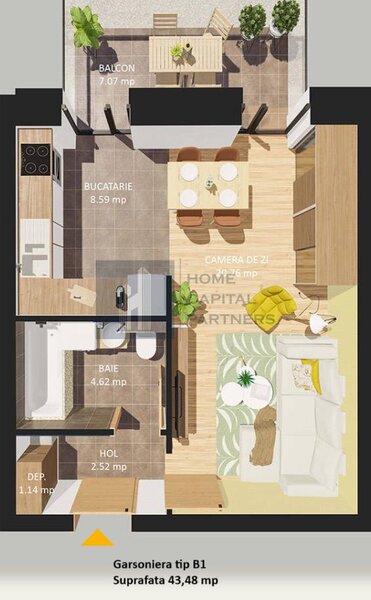 Garsoniera luminoasa, intr-un bloc exclusivist din centrul Capitalei.